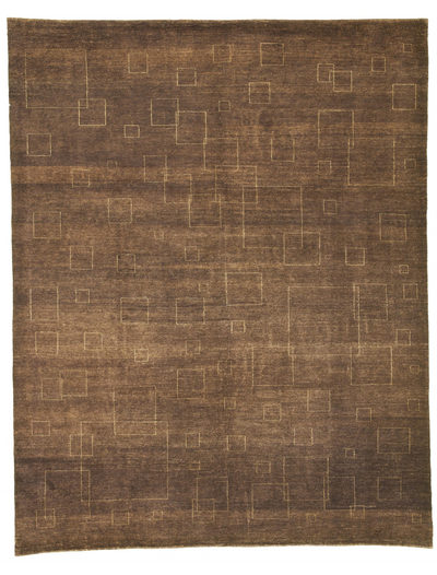 Luxurious Hand-Knotted Dark Brown Wool Rug 7' 09" x 9' 10" | Woven Wonders