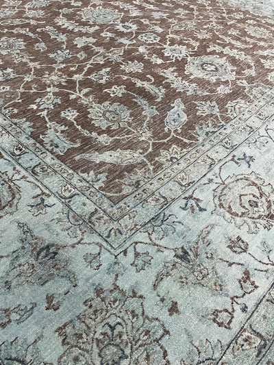 Elegance Rich Brown and Blue Hand-Knotted Rug  8' 09" x 11' 11 | Woven Wonders