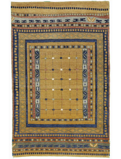 Hand-Knotted Rust Wool Rug with Multicoloured Accents 4' 02" x 6' 08" | Woven Wonders