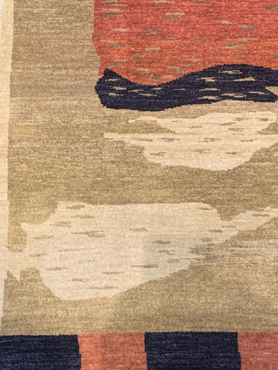 Dark Gold, Black, and Rust Wool Rug 4' 07" x 6' 02" | Woven Wonders