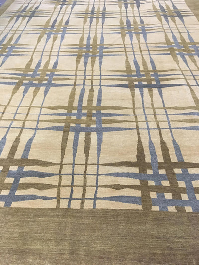 Light Brown, Olive Green, and Camel Wool Rug 9' 02" x 11' 11" | Woven Wonders