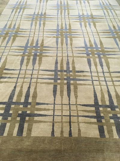 Light Brown, Olive Green, and Camel Wool Rug 9' 02" x 11' 11" | Woven Wonders