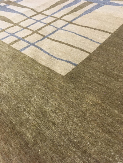 Light Brown, Olive Green, and Camel Wool Rug 9' 02" x 11' 11" | Woven Wonders