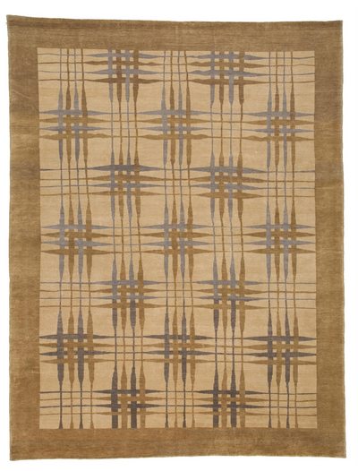 Light Brown, Olive Green, and Camel Wool Rug 9' 02" x 11' 11" | Woven Wonders