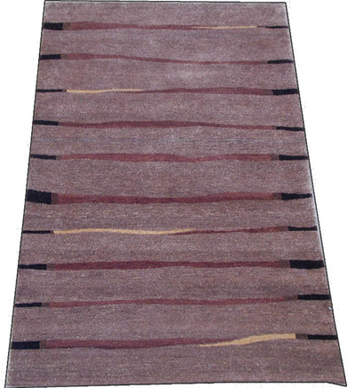 Hand-Knotted Dark Purple Wool Rug 3' 03" x 5' 03" | Woven Wonders