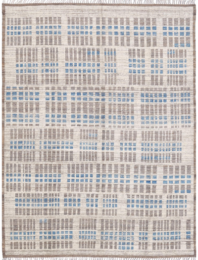 Ivory Wool Rug with Light Blue and Gray Accents | Woven Wonders