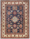 Green, Red, and Ivory Accents Dark Blue Wool Rug  8' 10" x 11' 11" | Woven Wonders