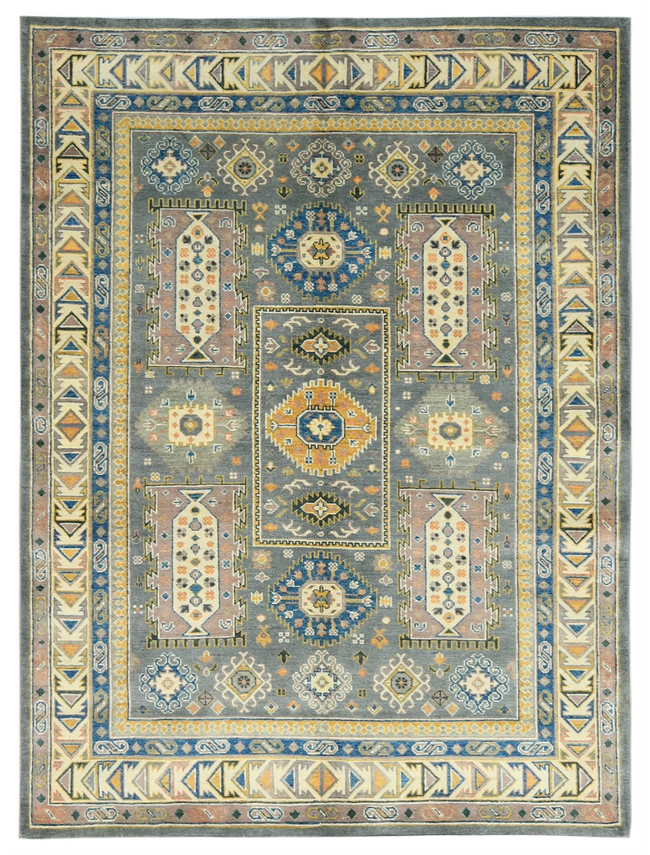 Hand-Knotted Gray & White Wool Rug 5' 00" x 6' 08" | Woven Wonders