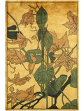 Handmade Tibetan Art Deco Silk Wool Rug | 6' x 9' | Gold & Olive Green