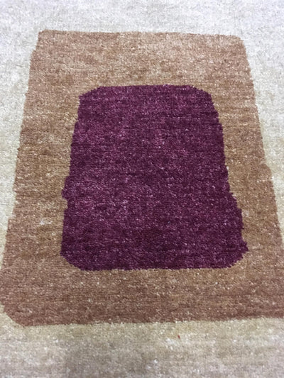 "Hand-Knotted Wool Area Rug - Utopia Collection | 3' 01" x 4' 11" | Brown with Dark Brown and Olive Green Accents | New Arrival in Los Angeles"