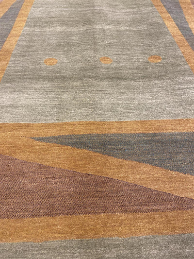 "Hand-Knotted Wool Area Rug - Utopia Collection | 6' 04" x 9' 02" | Light Green with Brown, Green, and Rust Accents | New Arrival"